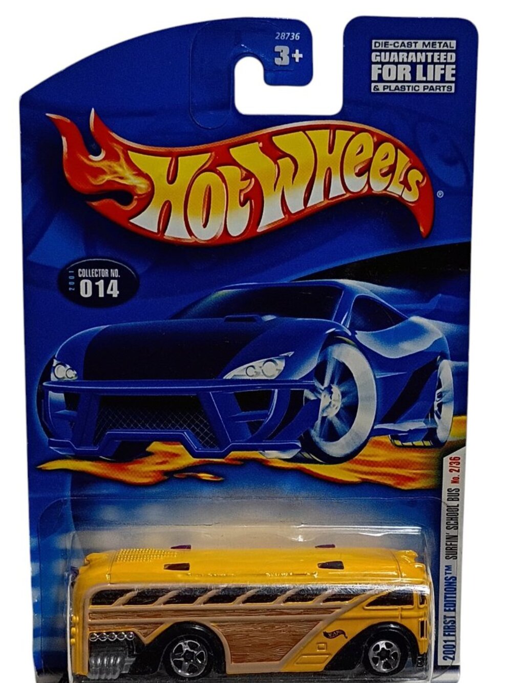 Hot Wheels Surfin' School Bus 2001 First Editions 2/36 Die-Cast Yellow